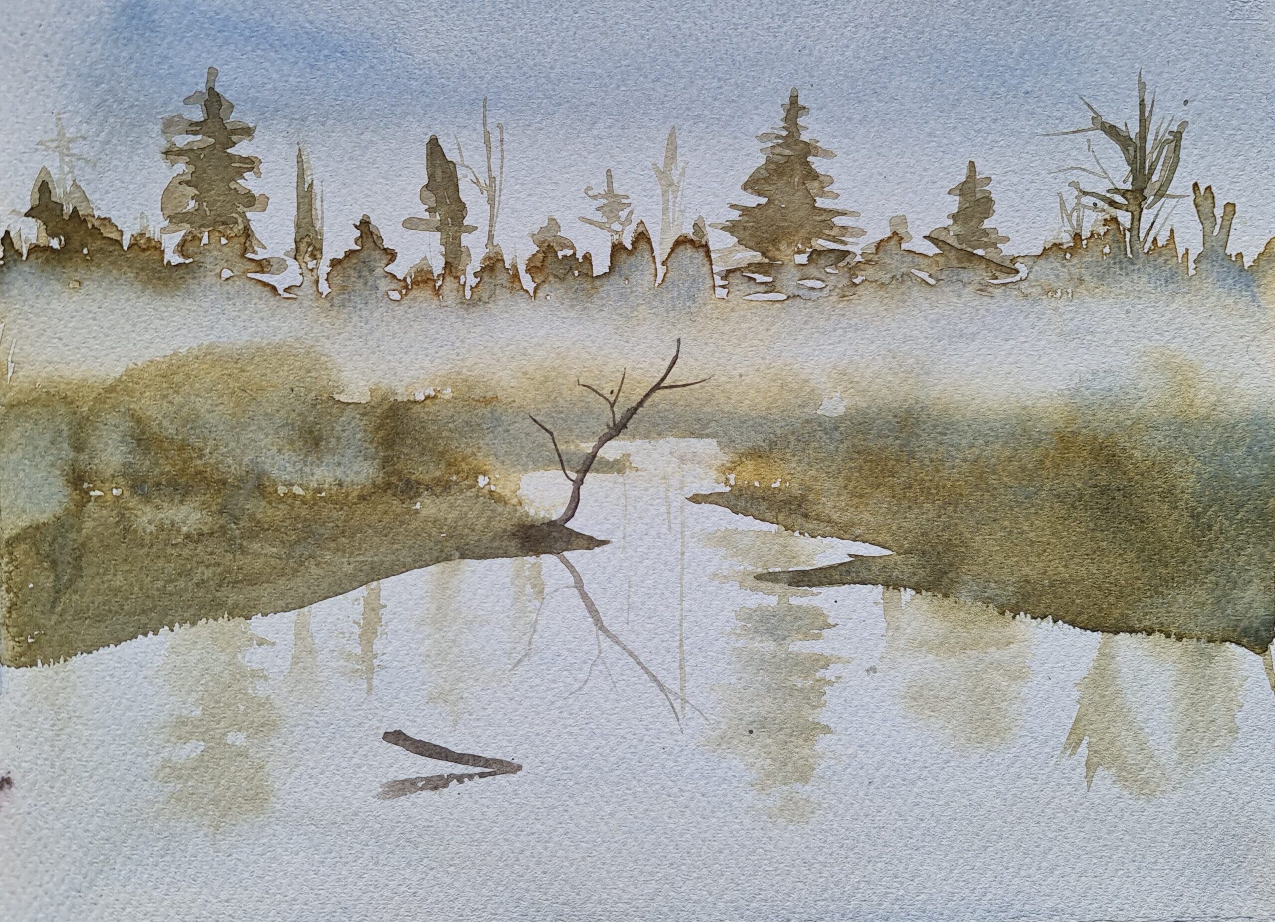 'Dimma över ån' - akvarell - Marta Andertun Thomasson