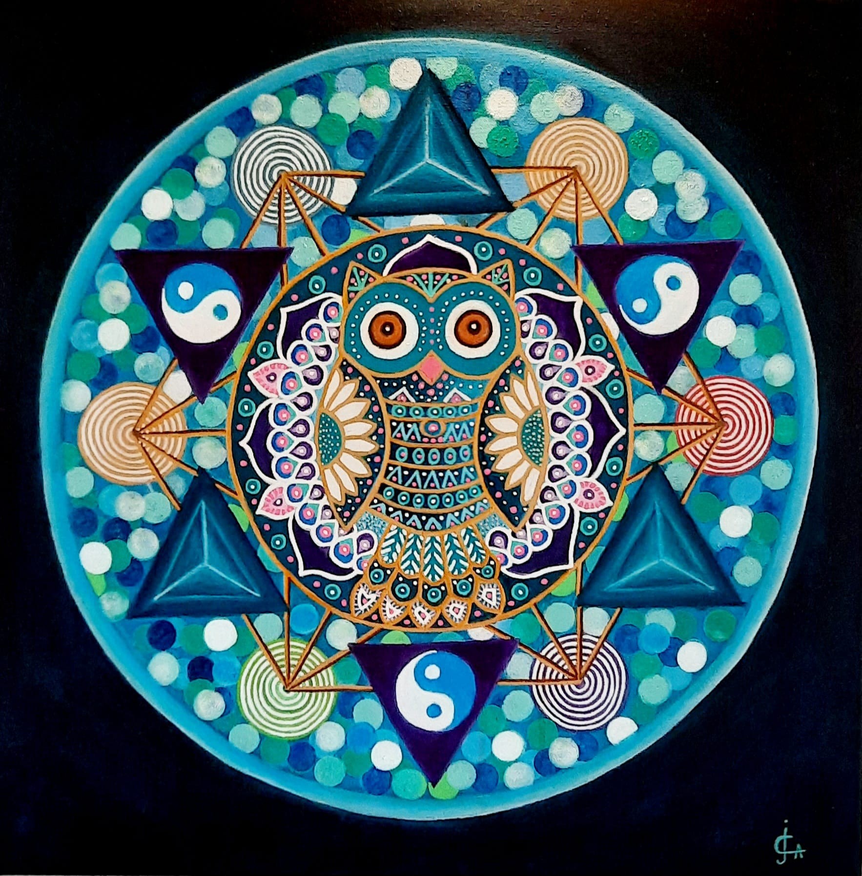 'Mandala uggla' - akryl - Christina Jiglund